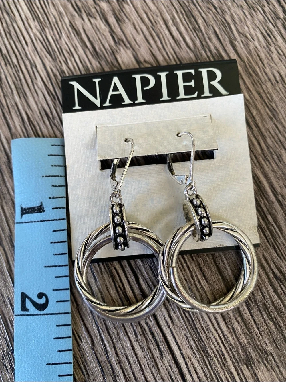 Napier Silver Multi-Hoop Drop Earrings with Accent Bead Detail NWT